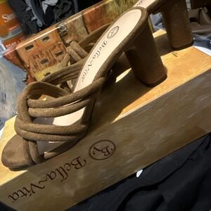 Bella Vita Women's 6WW Brown Strappy Mule Sandals Low Heel Wide Width